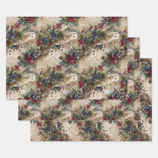 Enchanting Floral Owl ラッピングペーパーシート (セット)