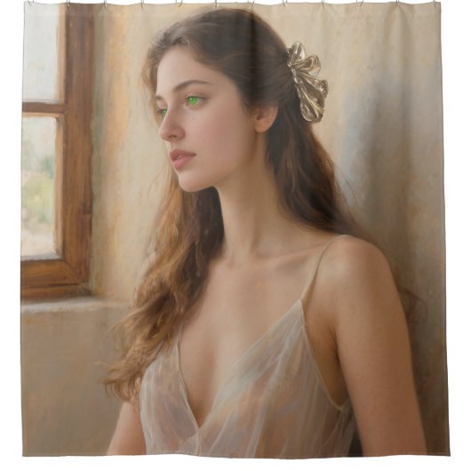 Enchanting Green Gaze シャワーカーテン (正面)