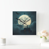 Enchanting Haunted Moon Clock | Luxury Gothic Art スクエア壁時計 (ホーム)