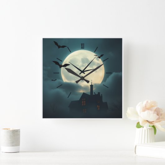 Enchanting Haunted Moon Clock | Luxury Gothic Art スクエア壁時計 (ホーム)