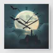 Enchanting Haunted Moon Clock | Luxury Gothic Art スクエア壁時計 (正面)