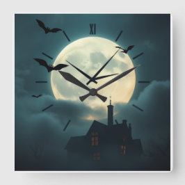 Enchanting Haunted Moon Clock | Luxury Gothic Art スクエア壁時計
