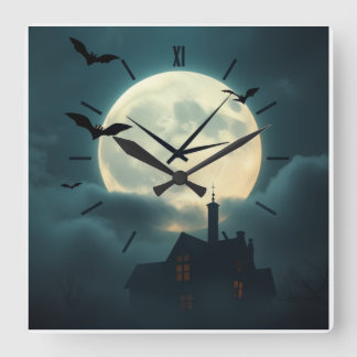 Enchanting Haunted Moon Clock | Luxury Gothic Art スクエア壁時計