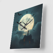 Enchanting Haunted Moon Clock | Luxury Gothic Art スクエア壁時計 (傾斜)
