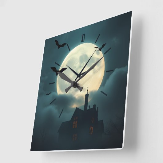 Enchanting Haunted Moon Clock | Luxury Gothic Art スクエア壁時計 (傾斜)