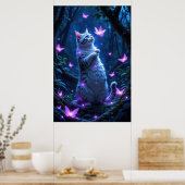 Enchanting kitten in a magical forest with glowing ポスター (キッチン)