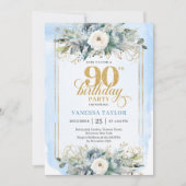 Enchanting light blue gold look 90th birthday  招待状 (正面)
