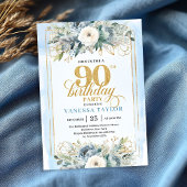 Enchanting light blue gold look 90th birthday  招待状