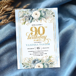 Enchanting light blue gold look 90th birthday  招待状