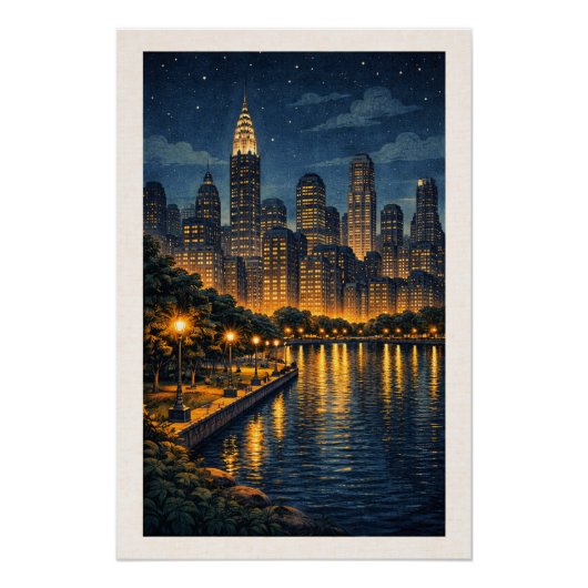 Enchanting Metropolis Skyline Night Cityscape ポスター (正面)