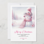 Enchanting pink snowman Christmas kids card digit シーズンカード (正面)