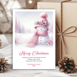 Enchanting pink snowman Christmas kids card digit シーズンカード