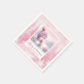 Enchanting Pink Snowman Christmas Scene Napkins スタンダードカクテルナプキン (角)