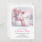 Enchanting Pink Snowman Editable Christmas Invite  招待状 (正面)