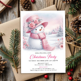 Enchanting Pink Snowman Editable Christmas Invite 招待状