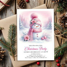 Enchanting Pink Snowman Kids Christmas Invitation 招待状