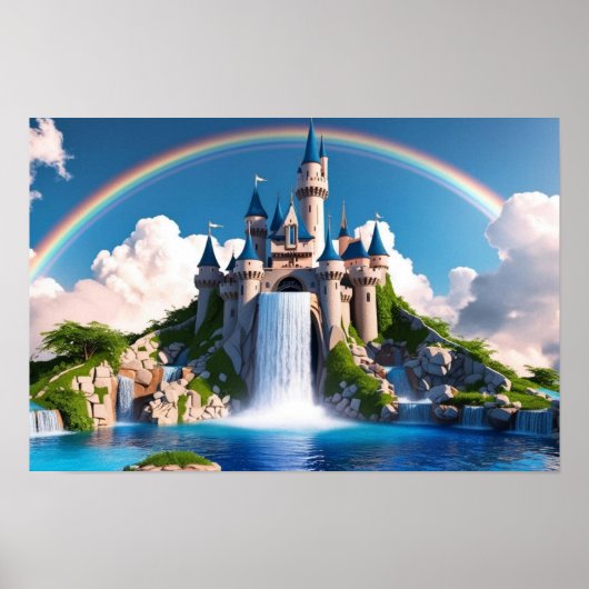 Enchanting Rainbow Castle & Cascading Waterfalls ポスター (正面)