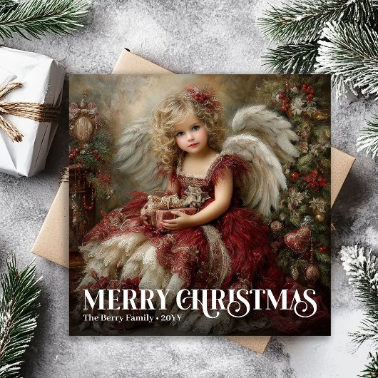 Enchanting Victorian Angel Burgundy Christmas Card シーズンカード