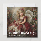 Enchanting Victorian Angel Burgundy Christmas Card シーズンカード (正面)