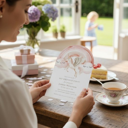 Enchanting Watercolor Castle Fairytale Birthday 招待状