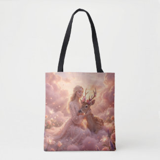 Enchanting Woman & Deer Fantasy Art Tote Bag トートバッグ