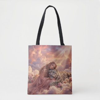 Enchanting Woman & Snow Leopard Cloud Fantasy Art  トートバッグ