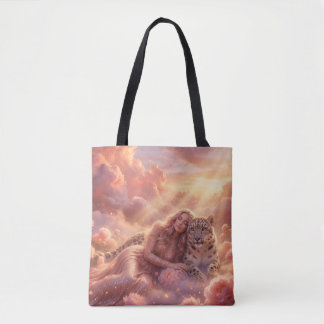 Enchanting Woman & Snow Leopard in Dreamy Clouds T トートバッグ