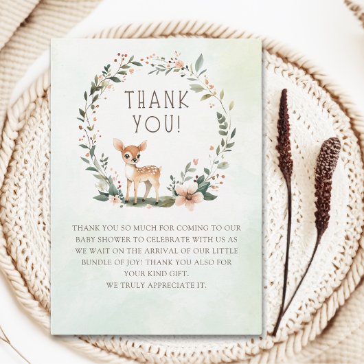 Enchanting Woodland Deer Baby Shower サンキューカード