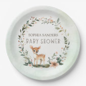 Enchanting Woodland Deer Baby Shower ペーパープレート (正面)