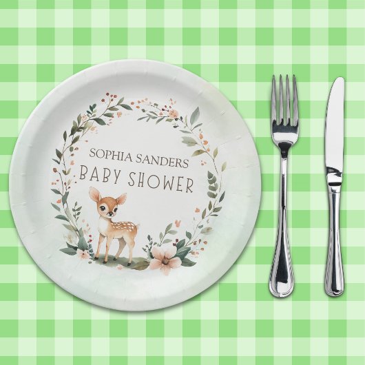 Enchanting Woodland Deer Baby Shower ペーパープレート