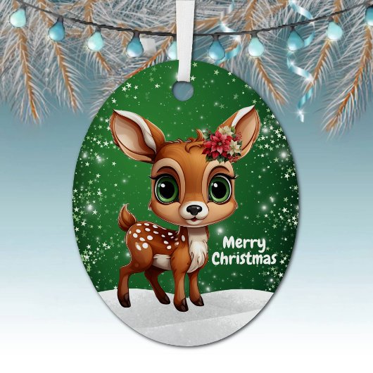 Enchanting Young Buck Starry Green Whimsical 🎄🦌 メタルオーナメント