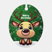 Enchanting Young Buck Starry Green Whimsical  🎄🦌 メタルオーナメント (裏面)