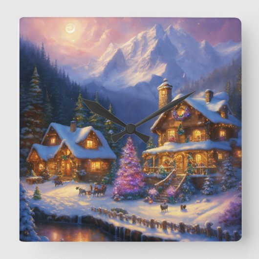 Enchantment in Everwinter: A Thomas Kinkade Inspir スクエア壁時計 (正面)