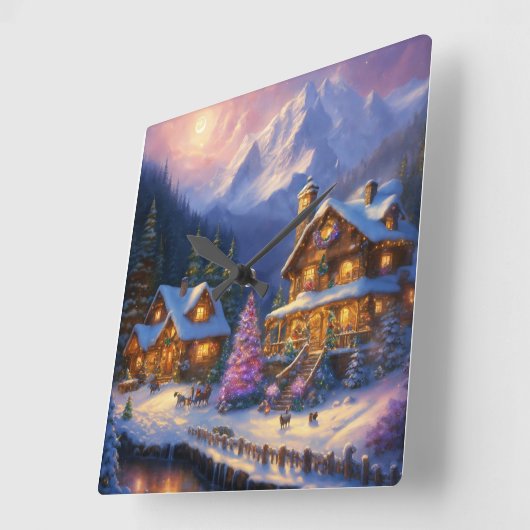 Enchantment in Everwinter: A Thomas Kinkade Inspir スクエア壁時計 (傾斜)