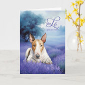 Encouragement Bull Terrier Dog Lavender Meadow カード (黄色い花)