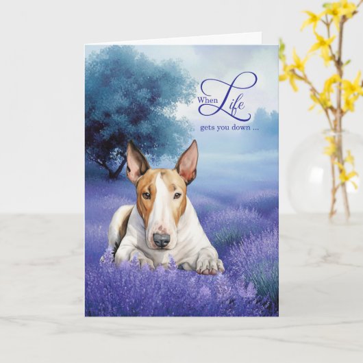 Encouragement Bull Terrier Dog Lavender Meadow カード (黄色い花)