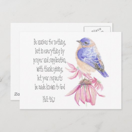 Encouragement, Scripture, Cheerful Bluebird ポストカード (正面/裏面)