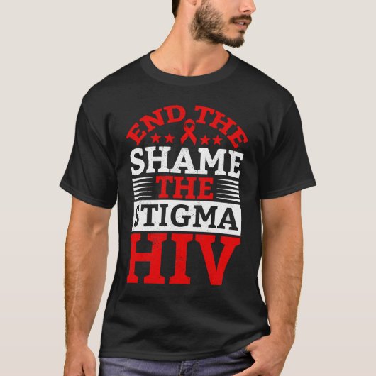 End HIV Shame Stigma Red Ribbon Awareness World AI Tシャツ (正面)