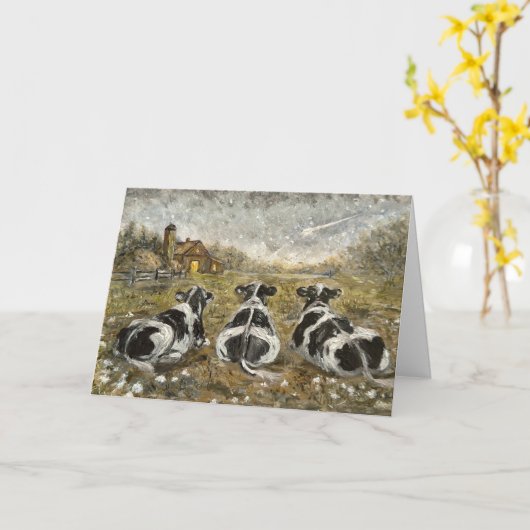 End of Day Cows Whimsical Farmhouse Cow Rustic  カード (黄色い花)