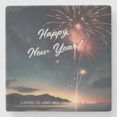 End of Year Bash Fireworksスクリプトタイポグラフィ ストーンコースター (正面)