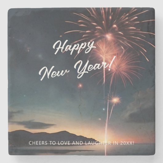 End of Year Bash Fireworksスクリプトタイポグラフィ ストーンコースター (正面)