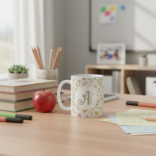 End of Year Teacher Gift Wildflower Monogram Mug コーヒーマグカップ