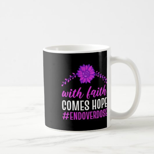 End Overdose With Faith Comes Hope Purple Floral F コーヒーマグカップ (右)