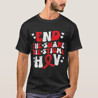 End The Shame The Stigma HIV AIDS Awareness Red Ri Tシャツ