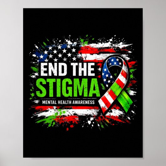 End the stigma mental health awareness usa flag ポスター (正面)