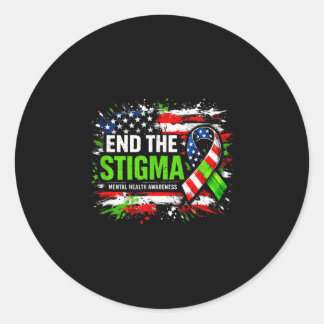 End the stigma mental health awareness usa flag ラウンドシール