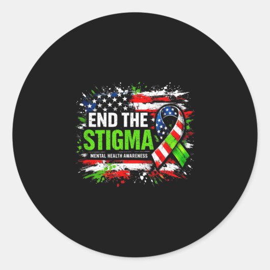 End the stigma mental health awareness usa flag ラウンドシール (正面)