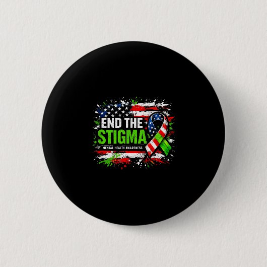 End the stigma mental health awareness usa flag 缶バッジ (正面)