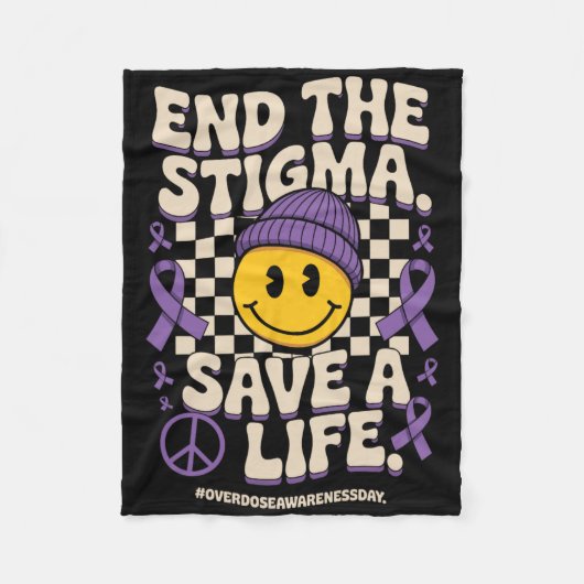 End The Stigma Save A Life グルービー オーバードーズ啓発 フリースブランケット (正面)