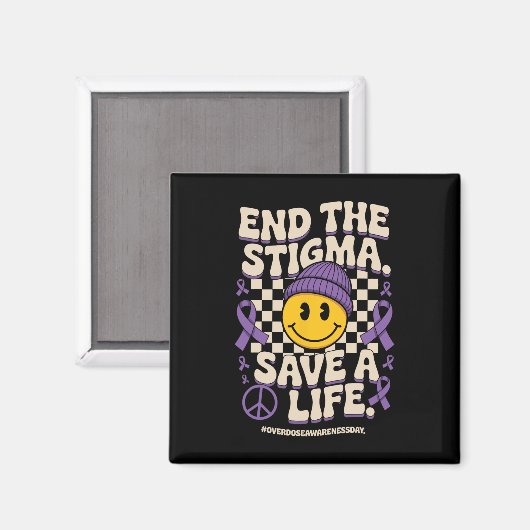 End The Stigma Save A Life Groovy Overdose Awarene マグネット (正面/裏面)
